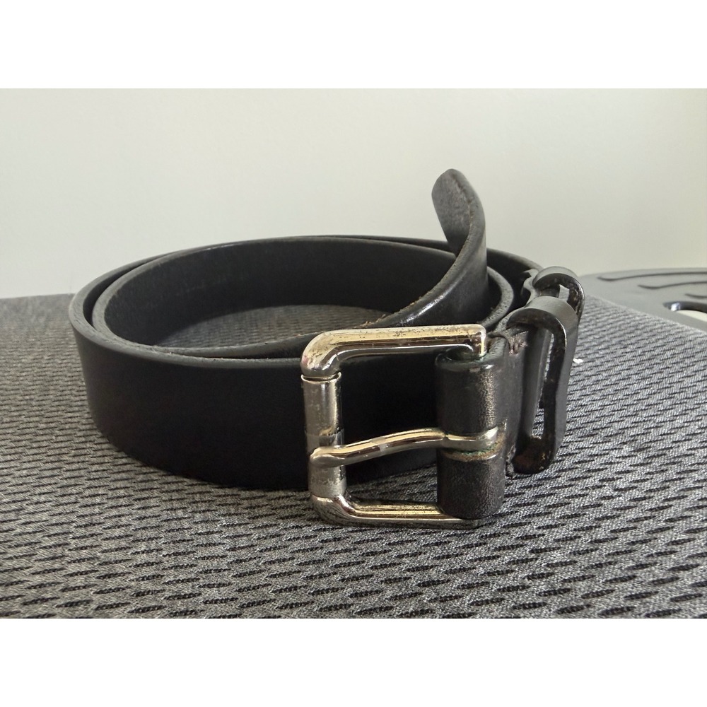 Polo Ralph Lauren Mens Black Leather Belt Silver Square Buckle Size 34 85